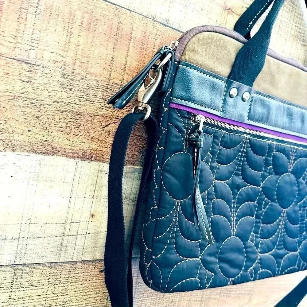 Fossil Key-Per Quilted Padded Laptop Messenger/Crossbody Bag
